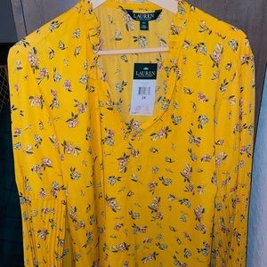Lauren Ralph Lauren Mustard Yellow Floral
Blouse Womens Size 2X Long Sleeve